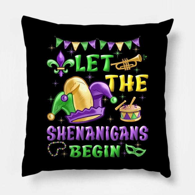 Let The Shenanigans Begin Mardi Gras Pillow by HBart