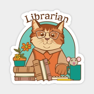 Busy Librarian Cat and Mouse Magnet