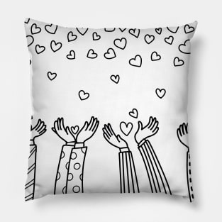 Men lift up their hands to receive the heart that is falling. Pillow