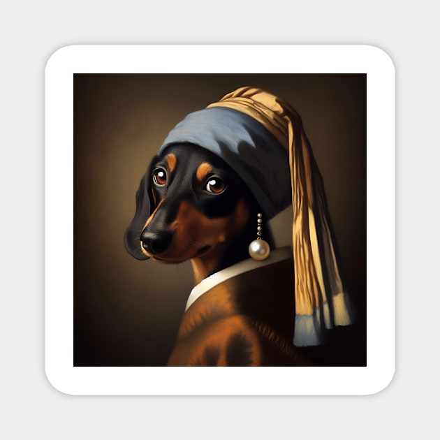 dachshund with a Pearl Earring Magnet by Arteria6e9Vena