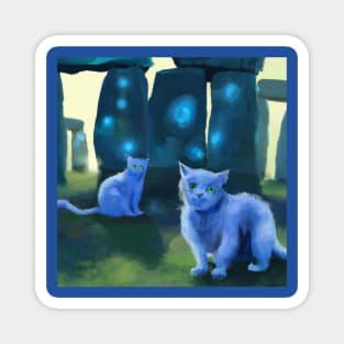 Magical Blue Cats Infest Stonehenge Magnet