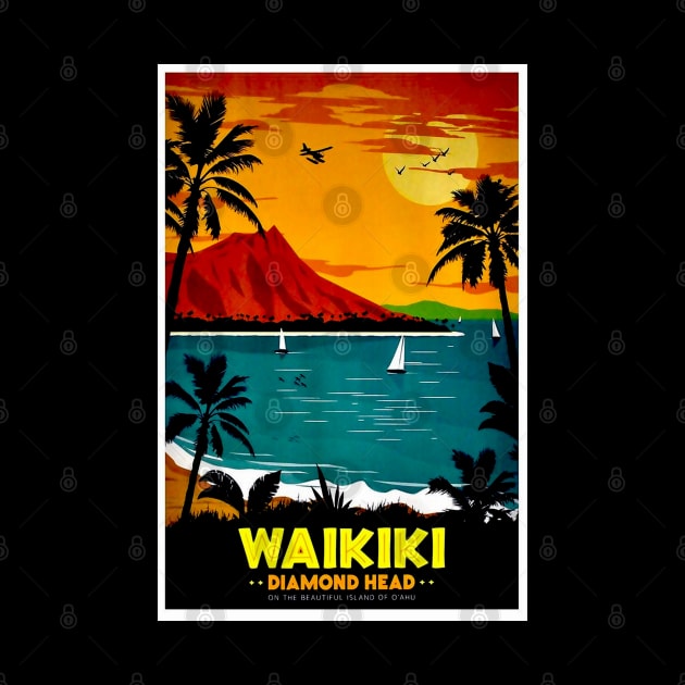 Waikiki Hawaii Diamond Head Tourism Advertising Print by posterbobs