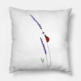 red ladybug and purple lavender Pillow