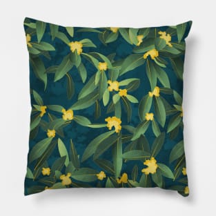 Loquat medlar flower in Autumn // pattern // dark background Pillow