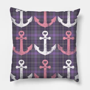 Cute Nautical Pink Purple Anchors Pattern Pillow