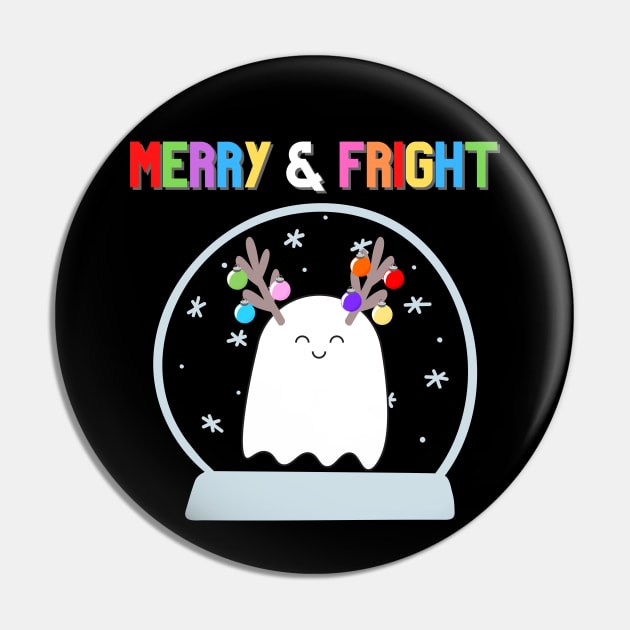 Merry & Fright (bright) Holiday Winter Ghost Pin by TheMavenMedium