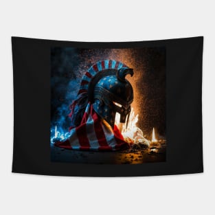 American Flag Spartan Helm Art Tapestry