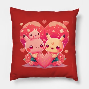 Kawaii Bunny Family Valentines day Pillow