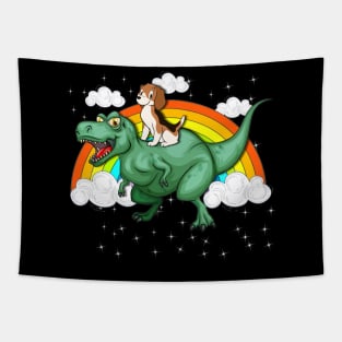 T Rex Dinosaur Riding Beagles Dog Tapestry