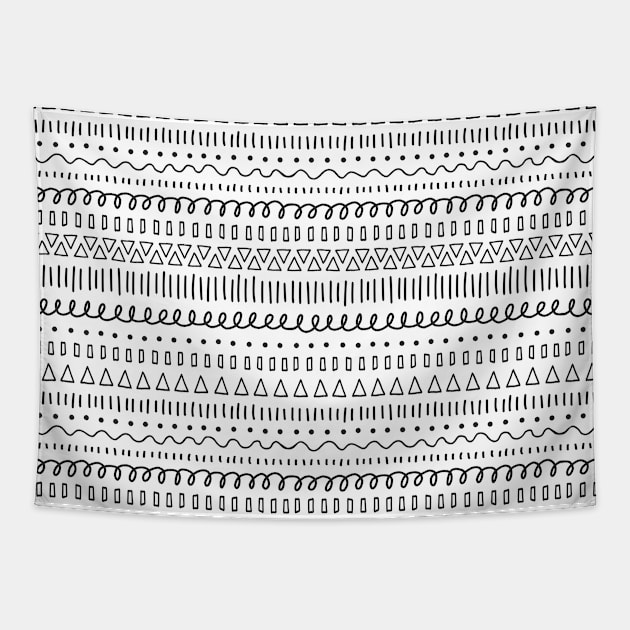 Doodle Rows Black On White Tapestry by Sandra Hutter Designs