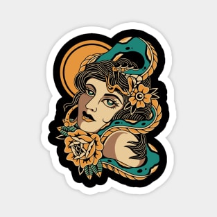 Girl Snake Traditional Vintage Tattoo Magnet