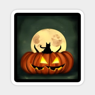 Black Cat Pumpkin Moon Magnet