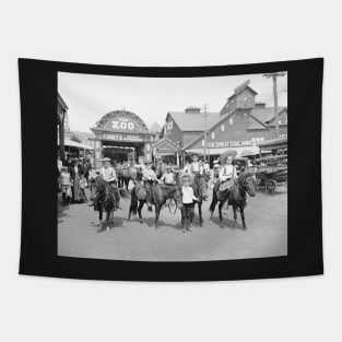 Pony Riders at Coney Island, 1904. Vintage Photo Tapestry