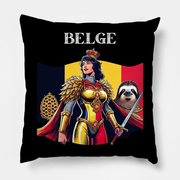 Belgian  Superhero Female 70's Fantasy Comic Book Hero Pillow by Woodpile