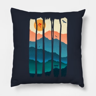 Vintage Brush Strokes Mountains Landscape Pillow