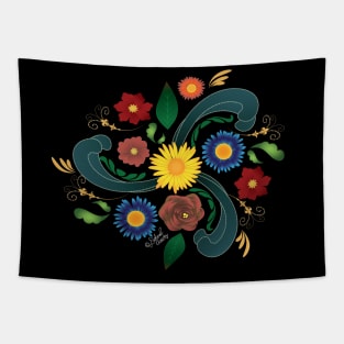 Folk-Art Flowers Circular Design Tapestry