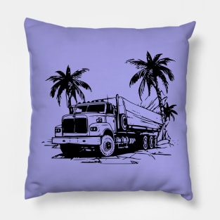 black and white heavy truck vintage - palm tree Pillow