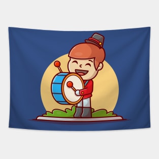 Cute Marching Band Drummer Music Cartoon Vector Icon Illustration Tapestry