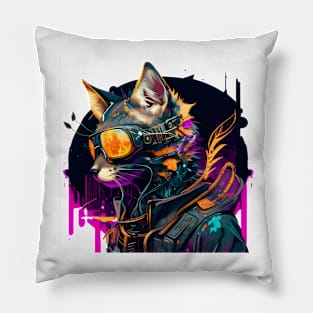 Cyberpunk Cool Cat Pillow