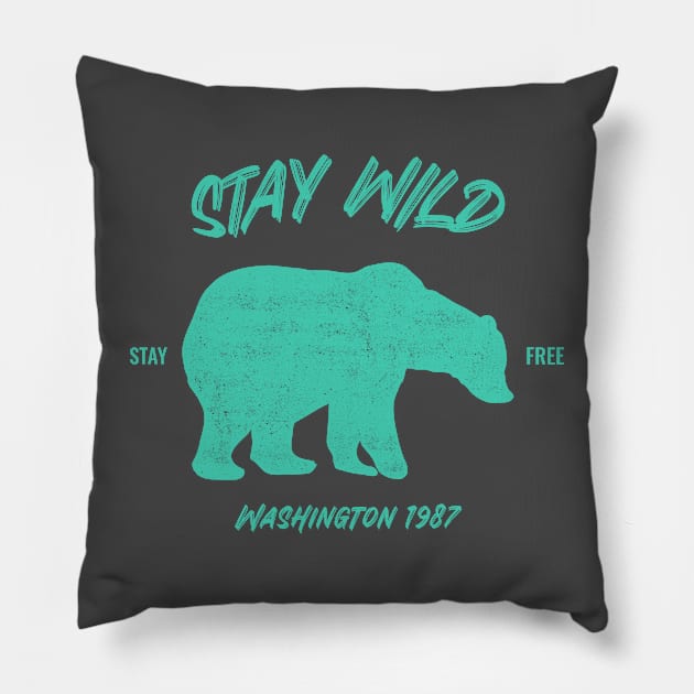 Stay Wild Washington State Bear Pillow by Tip Top Tee's