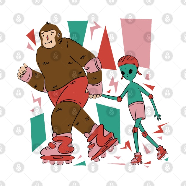 Funny Bigfoot And Alien Skating Roller Skate by Tesszero