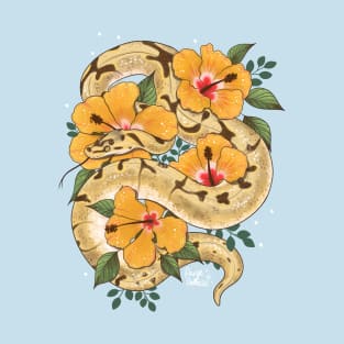 Ball Python and Hibiscus Flowers T-Shirt