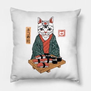 Neko Sushi Bar White Pillow