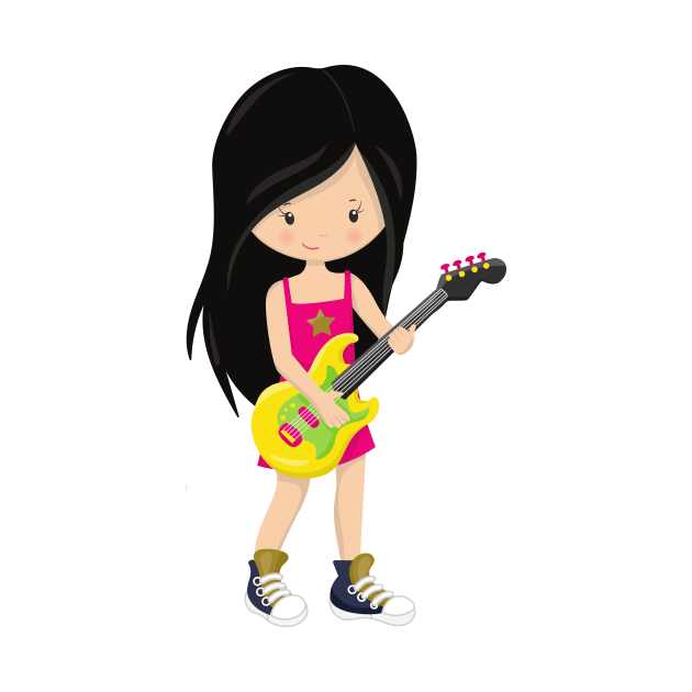 Rock Girl, Black Hair, Band, Music, Guitar Player by Jelena Dunčević