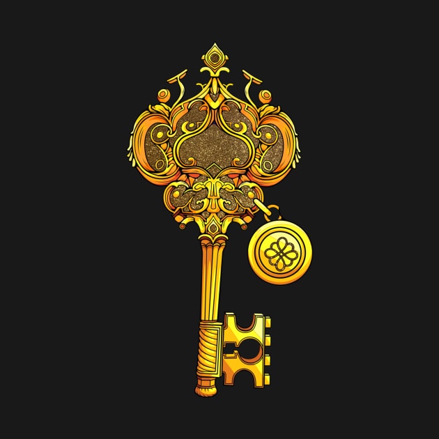 Golden and Golden Key for a Couple Love Lock by ForestWhisper