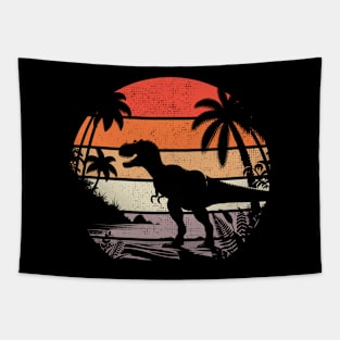 Jurassic Beach T-rex Dinosaur Lover Tropical Palm Trees Summer Tapestry