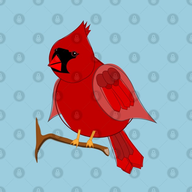 Cute Chubby Red Cardinal Bird on Branch by NaturalDesign