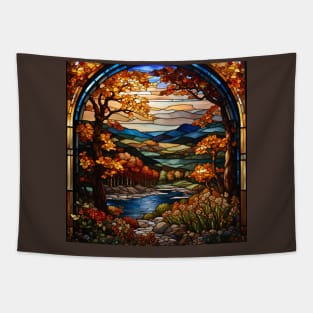 Stained Glass Window Of Autumn Scenery Tapestry