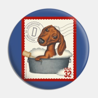 Cute Doxie in tin bathtub with bubbles Pin