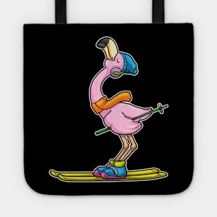 Flamingo as Skier with Skis & Ski pole Tote