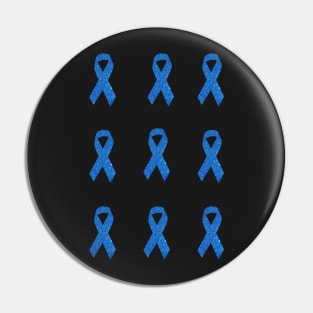 Blue Faux Glitter Awareness Ribbon Pack Pin