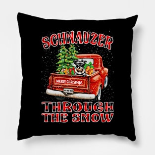 Christmas Schnauzer Through The Snow Dog Santa Truck Tree Pillow