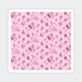 Kawaii Axolotl Pink Pattern Strawberry Aesthetic Magnet