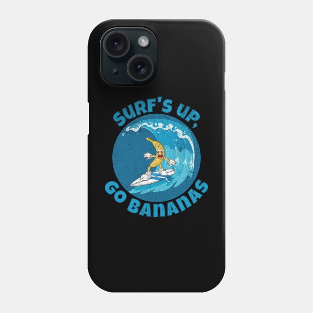 Funny Surf´s up, go bananas surfing on a great ocean wave Phone Case by Andy Banana