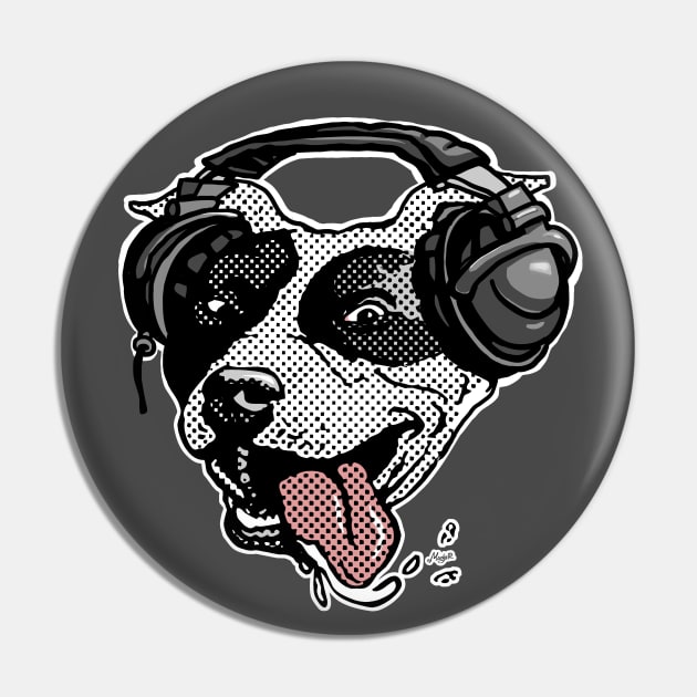 Bi Dot Pit Bull with Music Headphones Pin by Mudge