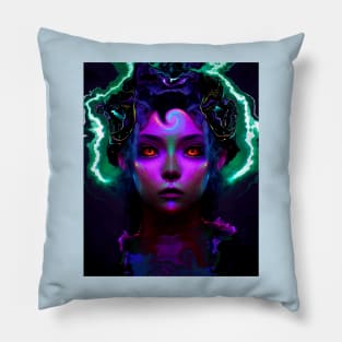 Mystic Glitch Girl Fantasy Design Pillow