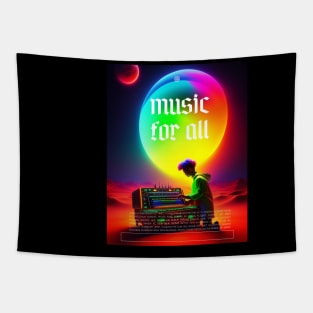 Music for all cute boy make music in the desert with beautiful moon view Tapestry