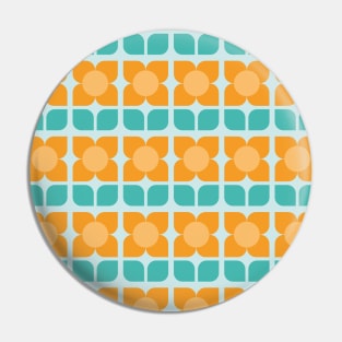 Mod Geo Floral Pattern Aqua, Orange Pin