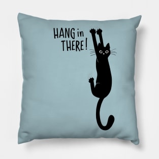 Hang in There! Funny Black Cat Hanging On with Claws Pillow