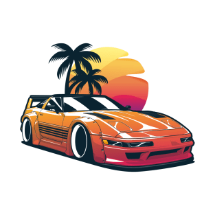 Orange Corvette C4 Sunset and Palms T-Shirt