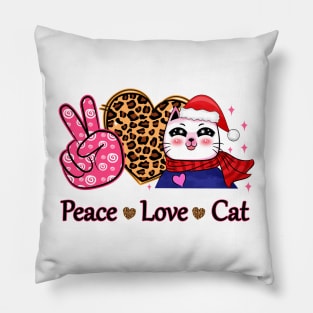 Peace Love Cat Santa Pillow