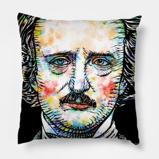 EDGAR ALLAN POE watercolor and ink portrait Pillow