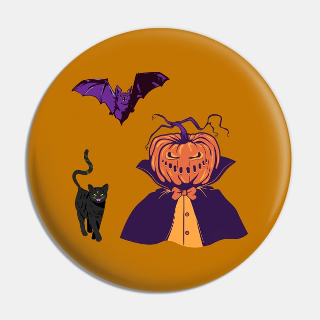 Pumpkin, Cat, Bat - Scary halloween Pin by O.M design