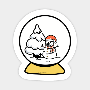 Christmas Snowman With A Santa Hat In Snow Globe Magnet