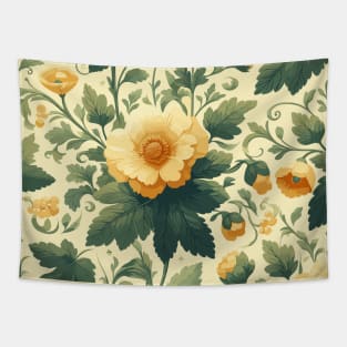 Yellow Flowers and Green Leaves Pattern Tapestry