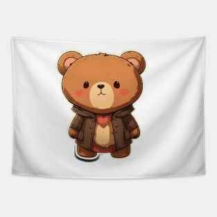 Cute Bear Cartoon Adventurer Adorable Kawaii Animal Tapestry